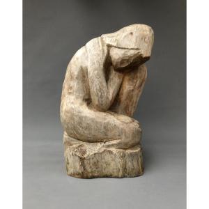 Brutalist Sculpture, Solid Wood, 20th Century