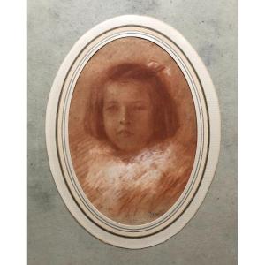 Portrait Of A Young Girl, Sanguine And White Chalk, Early 20th Century