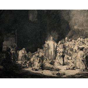 Le Christ Guérissant Les Malades, Gravure d'Après Rembrandt