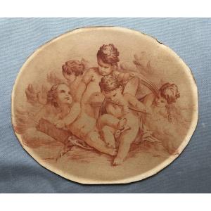Putti Musicians, Engraving In The Style Of Sanguine After Boucher