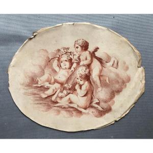 Putti, Engraving In The Style Of Sanguine After Boucher