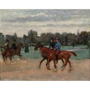 Riders In A Park, Oil On Canvas 19th Century
