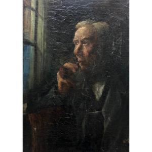 Portrait Of A Man With A Pipe, Signature To Be Identified, Oil On Canvas