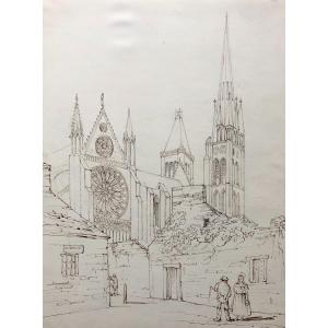 La Basilique Saint Denis, Dessin à l'Encre Brune