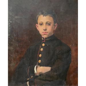 Portrait Of Young Man In Uniform, Oil On Canvas 19th Century