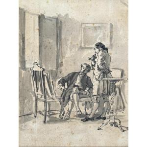 Gentlemen In Conversation, 19th Century Drawing