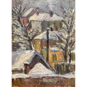 Winter Landscape, Slavic School? Oil On Cardboard