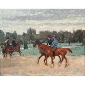 Riders At The Racecourse, Oil On Canvas 19th Century
