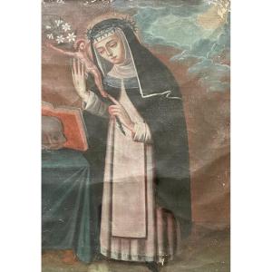 Sainte Catherine De Sienne, Huile Sur Toile, XVIIIe Ou Avant
