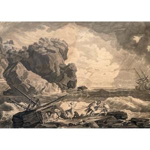 The Aftermath Of A Shipwreck, 18th Century Ink Wash