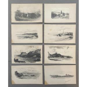 Pays Basque, 8 Small Drawings, Late 19th Century