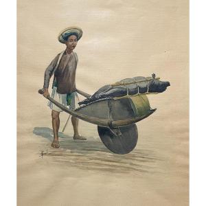 Vietnamese Watercolor, Early 20th Century, Signature To Identify