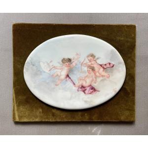 Putti, Painted Porcelain Plate, Signed Jane (18)73