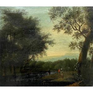 Animated Scene At The Water's Edge, Small Oil On Canvas, 19th Century