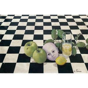 Nature Morte Surréaliste, Huile Sur Toile Signée A. Lorca