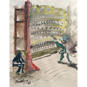 Georges Douking, Theater Scene, Watercolor