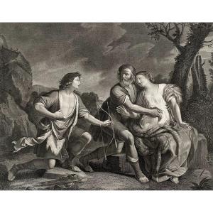 Silvio And Dorinda, Engraving By Pietro Bonato Veneto Bassanese After Francesco Barbieri