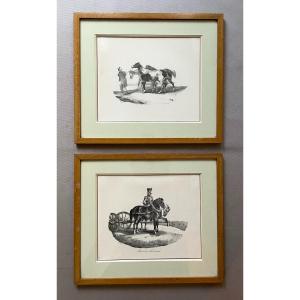 Horses, Two Lithographs After Géricault