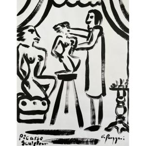 Picasso Sculpteur, Gouache, Signature à Identifier