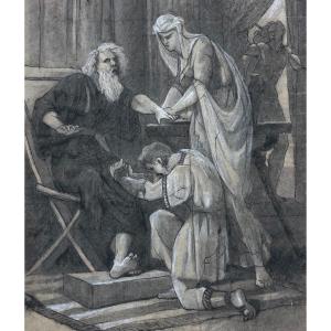 Antique Scene, 19th Century Drawing, Mixed Technique