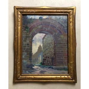  Grand Porte In Regneville, Oil On Cardboard, Early 20th Century