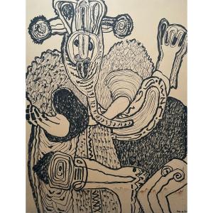 Surrealist School, Felt Pen Drawing, Signature To Identify