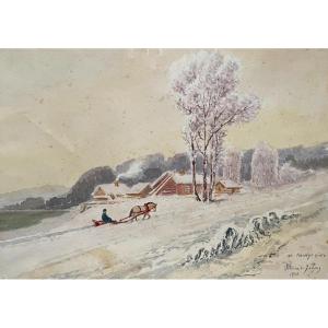 André Des Gachons, En Norvège, Hiver, Aquarelle