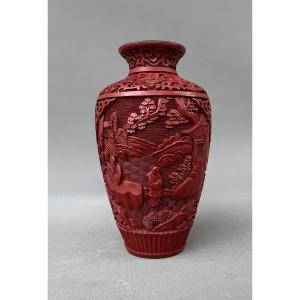 Cinnabar Lacquer Vase, China, 20th Century