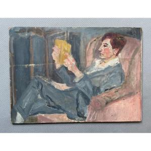 Woman Reading, Oil On Cardboard, Early 20th Century