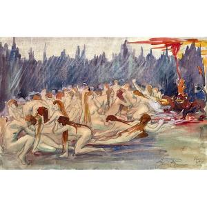 A Vision Of Hell, Watercolor, Signature To Identify