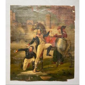 Napoléon Blessé à Rastisbonne, Huile Sur Toile à Restaurer