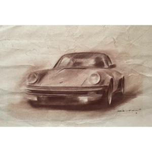 Claude Berton, Porsche 911, Dessin, Craie