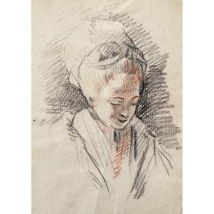 Portrait Of A Young Woman, Black Chalk And Red Chalk