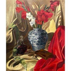 Still Life With Chinese Vase, Oil On Canvas, Signature To Be Identified