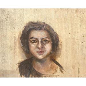 Portrait De Femme, Esquisse Sur Panneau De Bois