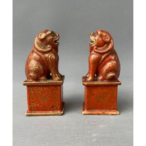 Asia, 19th Century, Pair Of Porcelain Dogs