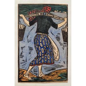 Water Carrier, Woodcut, Russian School