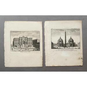 Travel In Italy, Views Of Rome, Two Etchings