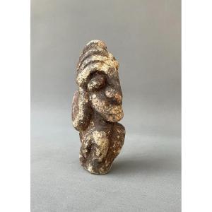 Anthropomorphic Statue In Patinated Stone, Tribal Art