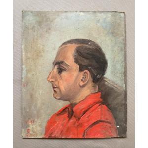 Man In Profile, Oil On Cardboard Monogrammed And Dated 1931