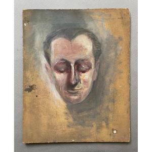 Homme Les Yeux Clos, Huile Sur Carton