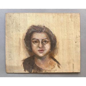 Portrait De Femme, Esquisse Sur Panneau De Bois 