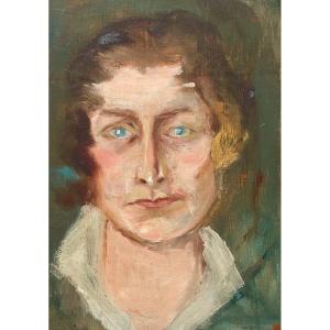 Portrait Of A Woman With Green Eyes, Oil On Panel, Early 20th Century 