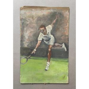  Joueur De Tennis, Gouache, Début XXe