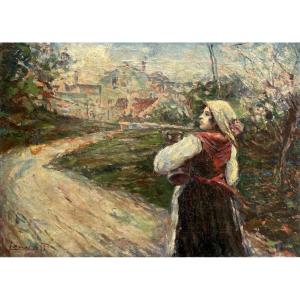 Peasant Woman With A Jug, Eastern School? Signature To Identify