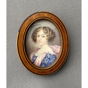 Portrait De Femme, Peinture Miniature Fin XIXe