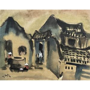 Aquarelle Vietnamienne, Signature à Identifier