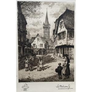 Léon Desbuisson, Obernai, Alsace, Gravure 