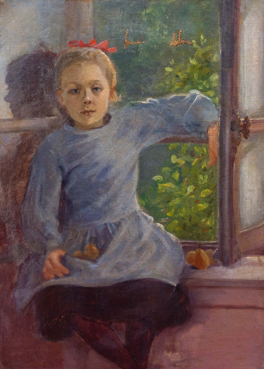 Cueillette à La Fenêtre - 1890 - Peintre à Identifier -