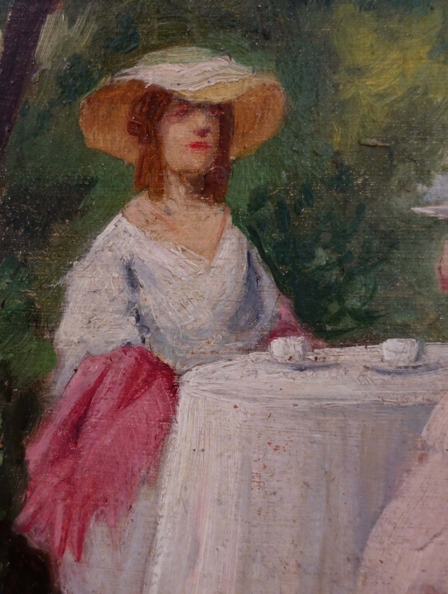 Le Thé Au Jardin 1885 – Peintre à Identifier -    -photo-4